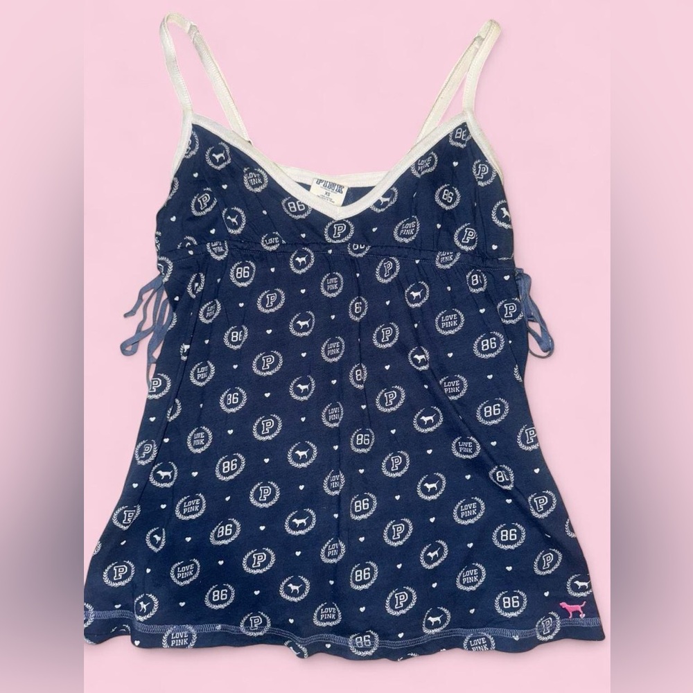 Rare Victoria’s Secret PINK Navy and White Monogram Babydoll Top Circa 2008 🩷𓃡